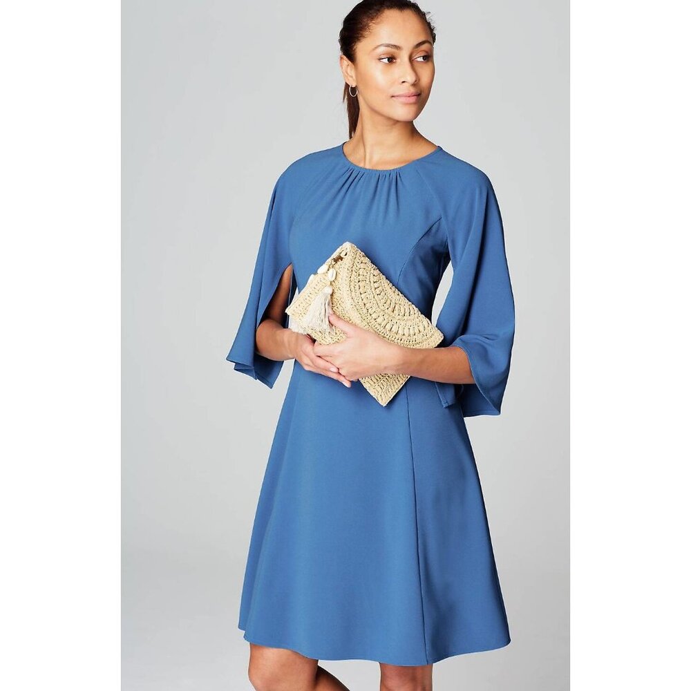 NWT J. Jill x Christian Siriano Womens Size Medium Blue Flutter Sleeve Dress NEW